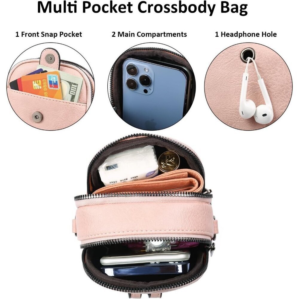 Women Y01 Pink Phone Purse Crossbody Bags for Small Travel Wallet Touch Screen - Picture 6 of 7